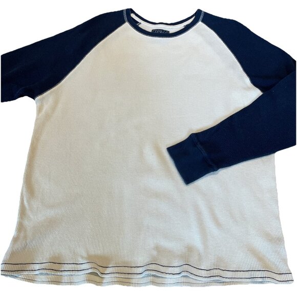 Old Navy Waffle Knit Raglan Sleeve Top Shirt Thermal Men’s Large Navy Retro Y2K - Picture 1 of 8